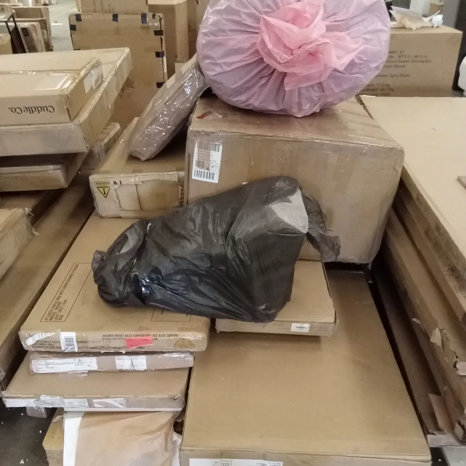 PALLET OF ASSORTED INCOMPLETE DESIGNER FURNITURE PARTS AND PIECES 
