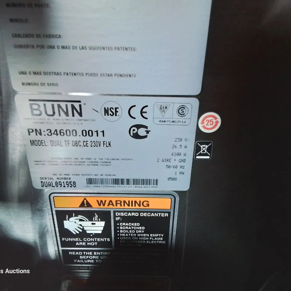 BUNN DUAL TF COMMERCIAL COFFEE BREWER WITH TWIN URNS