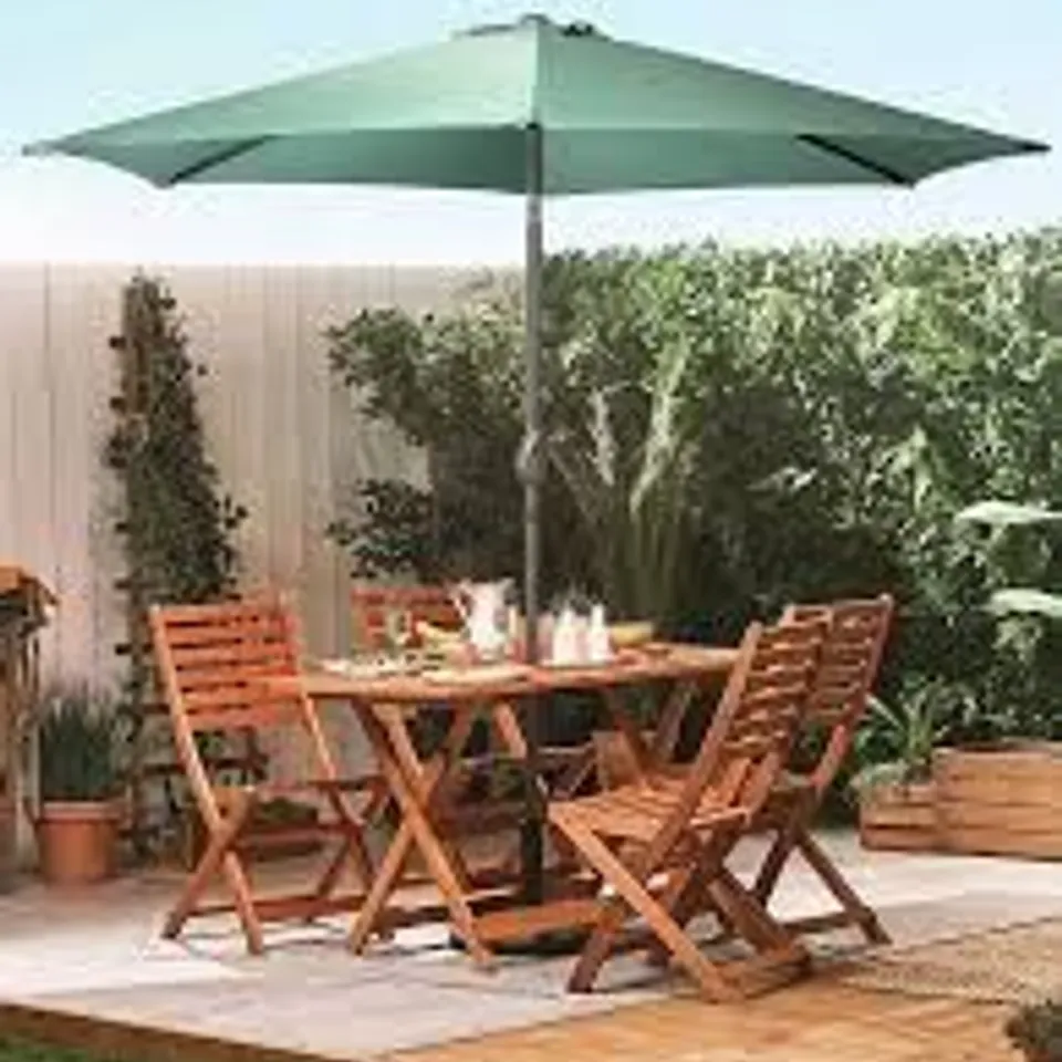 BOXED VONHAUS DARK GREEN 2M STEEL GARDEN PARASOL