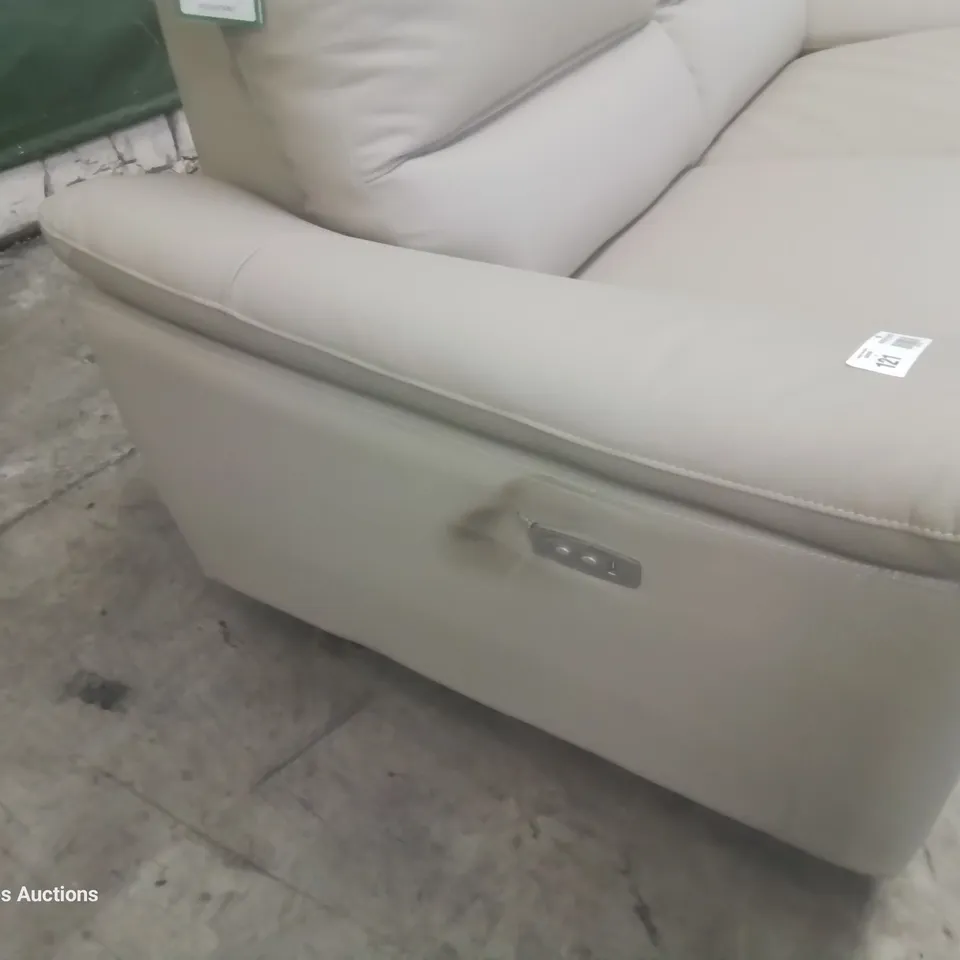 DESIGNER POWER RECLINING THREE SEATER SOFA LIGHT GREY LEATHER