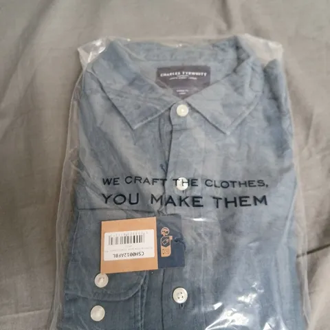 CHARLES TYRWHITT AIRFORCE BLUE PURE LINEN CLASSIC FIT SHIRT SIZE L