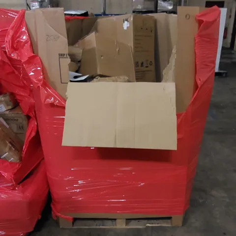 PALLET TO CONTAIN ASSORTED HOUSEHOLD ITEMS AND CONSUMER PRODUCTS. INCLUDING PAPER SHREDDER, BOXED FURNITURE ETC