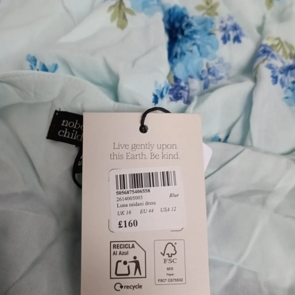 NOBODY'S CHILD LUNA MIDAXI DRESS – BLUE FLORAL PRINT, UK 16