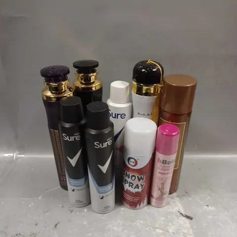 APPROXIMATELY 15 ASSORTED AEROSOLS TO INCLUDE - BBOLD INSTANT AIRBRUSH WATER RESISTANT TAN - AIR FRESHENER - SURE ANTI-PERSPIRANT - COLLECTION ONLY