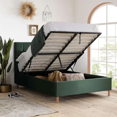 BOXED BIRLEA LOXLEY OTTOMAN FABRIC BED - GREEN (3 BOXES)