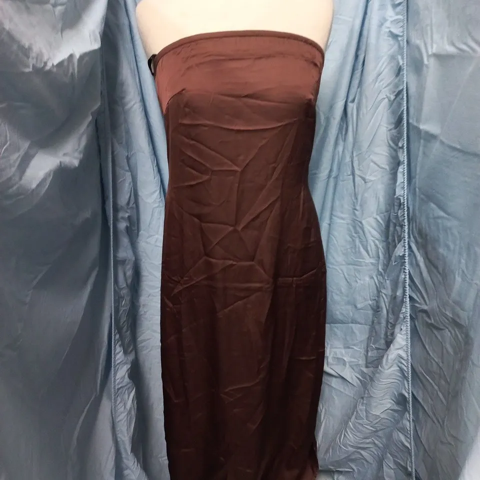PIECES BANDEAU MAXI SATIN DRESS – COFFEE BROWN, SIZE M