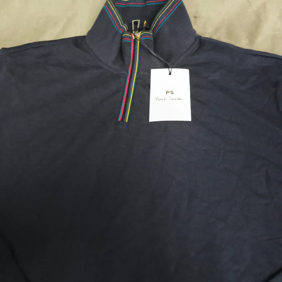 PAUL SMITH NAVY 1/2 ZIP SWEATSHIRT – XXL – STRIPE TRIM