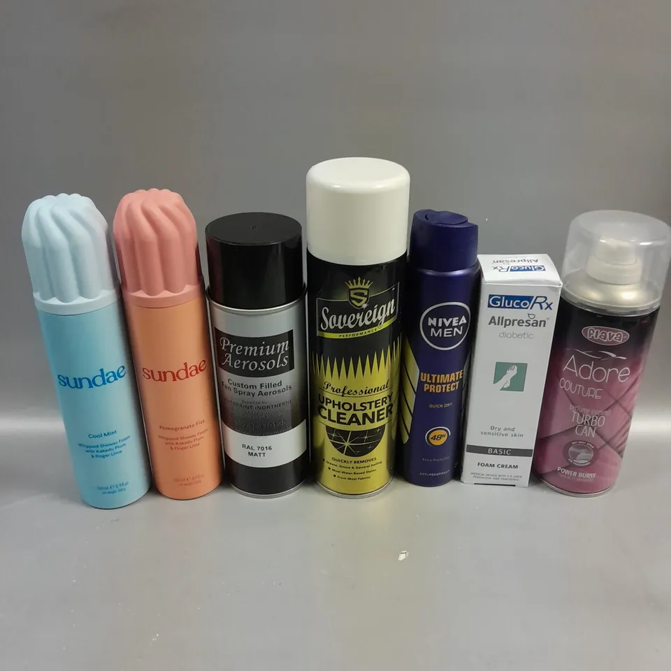 APPROXIMATELY 15 ASSORTED AEROSOLS TO INCLUDE SUNDAE SHOWER FOAM, NIVEA MEN DEODORANT, FLAVA ODOUR ELIMINATOR ETC - COLLECTION ONLY 