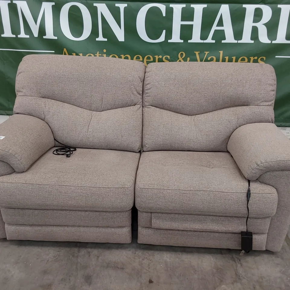 QUALITY BRITISH DESIGNER G PLAN STRATFORD POWER RECLINING TWO SEATER SOFA NIMBUS EARTH FABRIC 