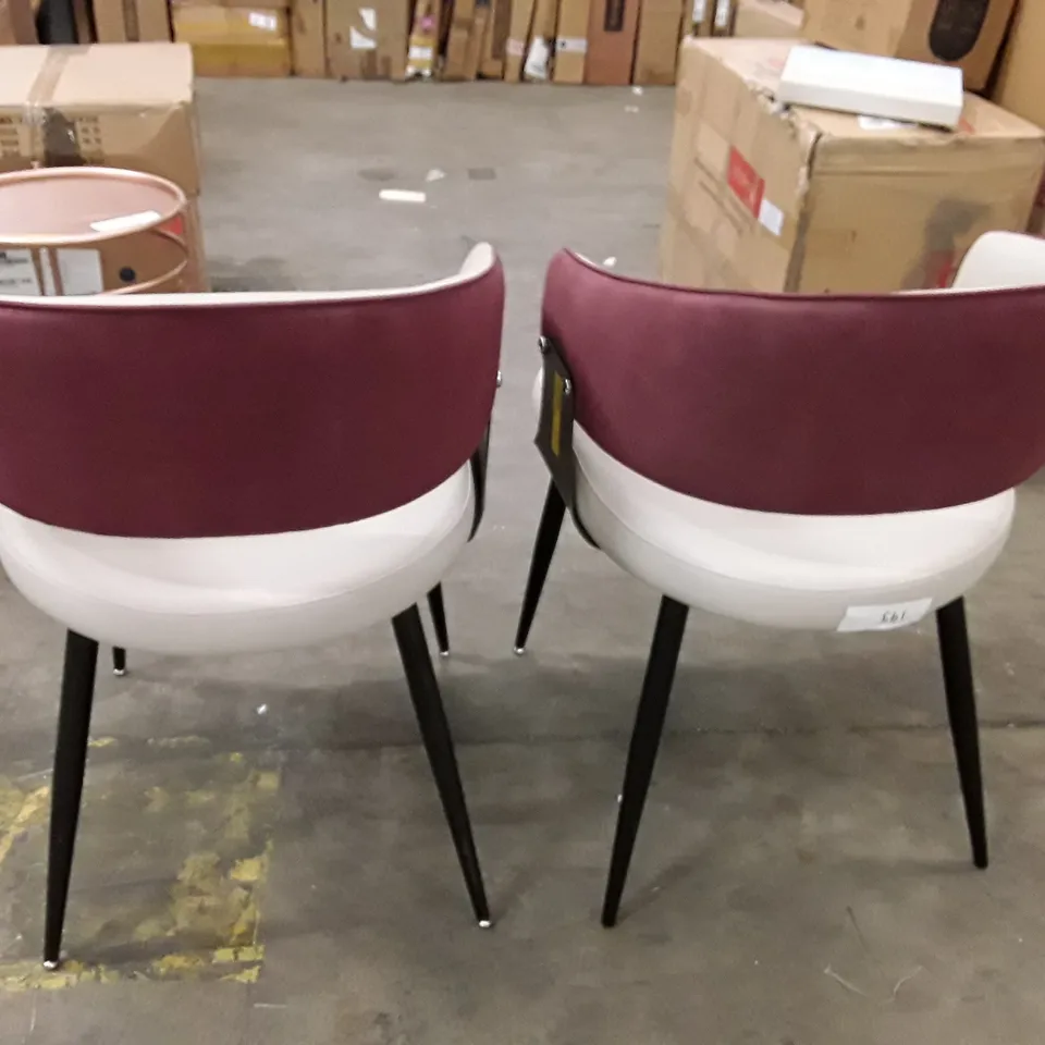 SET OF 2 FAUX LEATHER DINNING CHAIRS - CREAM/BURGUNDY 