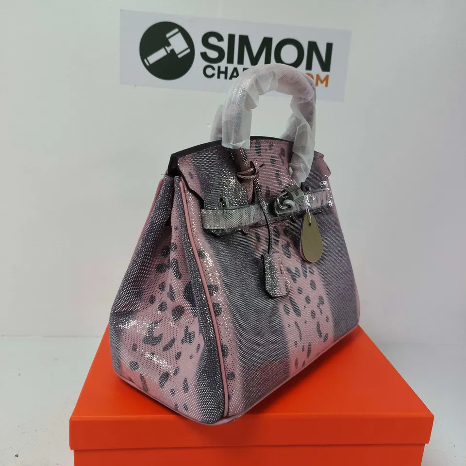 BOXED PINK METALLIC LEOPARD PRINT HANDBAG