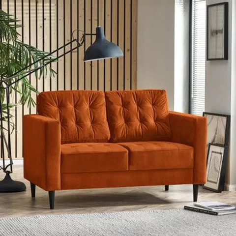BOXED JOLENE 2 SEATER BURNT ORANGE VELVET SOFA