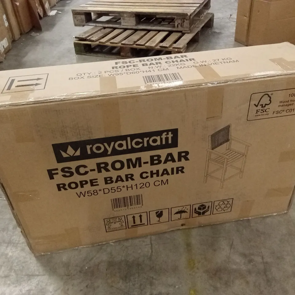 BOXED SET OF 2 ROYALCRAFT GARDEN ROPE BAR CHAIRS (1 BOX)