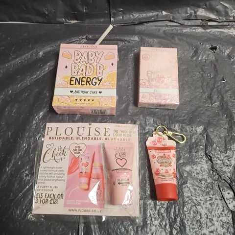 PLOUISE LOT OF 4 ASSORTED COSMETIC PRODUCTS TO INCLUDE - THE CHEEK OF IT LIQUID BLUSH IN LEGALLY PINK - BAD B*TCH ENERGY BODY MIST IN DONUT - HELPING HAND CREAM IN SAUCY CRANBERRY - ETC