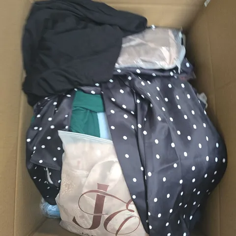 LARGE BOX OF APPROXIMATELY 25 ASSORTED CLOTHING ITEMS IN VARIOUS COLOURS, STYLES AND SIZES - COLLECTION ONLY