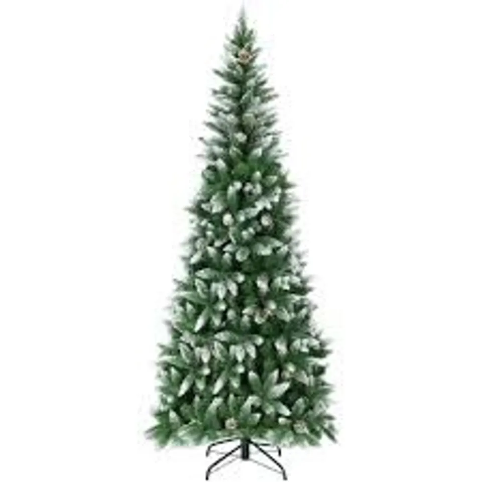 BOXED COSTWAY SNOW FLOCKED PENCIL ARTIFICIAL CHRISTMAS TREE WITH PINE CONES 7.5FT