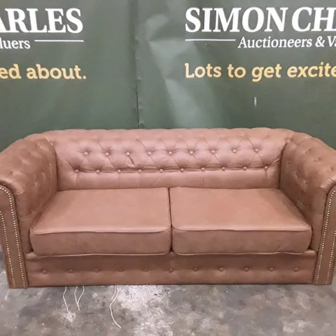 QUALITY DESIGNER 3 SEATER SOFA - BROWN LEATHER