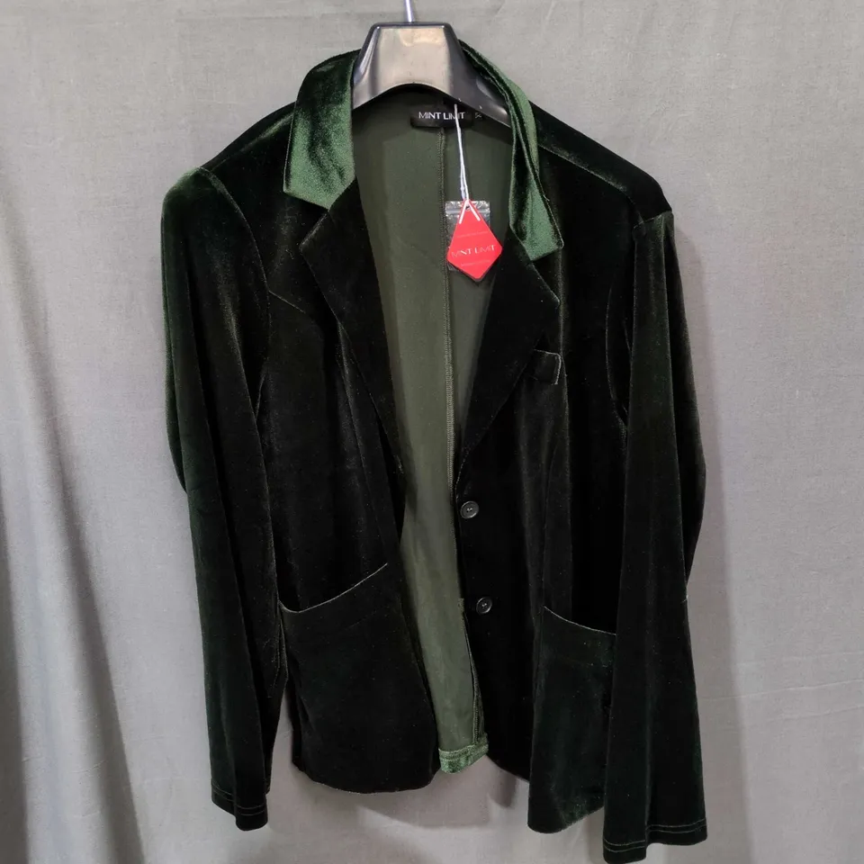 MINT LIMIT VELVET BLAZER – DARK GREEN, UK 12