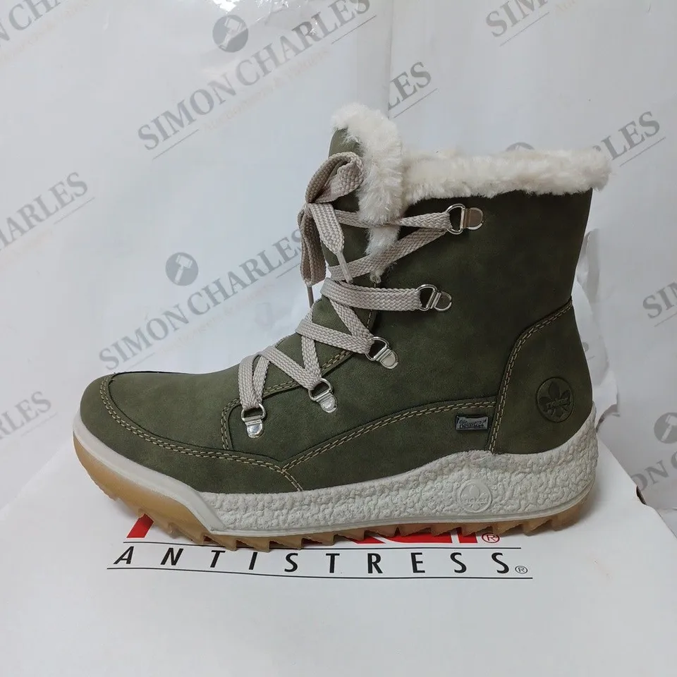 BOXED RIEKER WATER RESISTANT WARM LINED HIKING LACE UP BOOTS, KHAKI - SIZE 6.5
