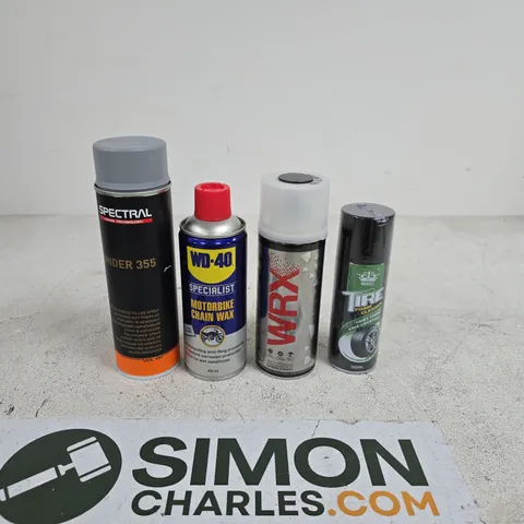 TOTE OF APPROXIMATELY 12 ASSORTED AEROSOL PRODUCTS TO INCLUDE WD 40, WRX, SPETRAL UNDER 355, WANGLE FOAM CLEANER ETC