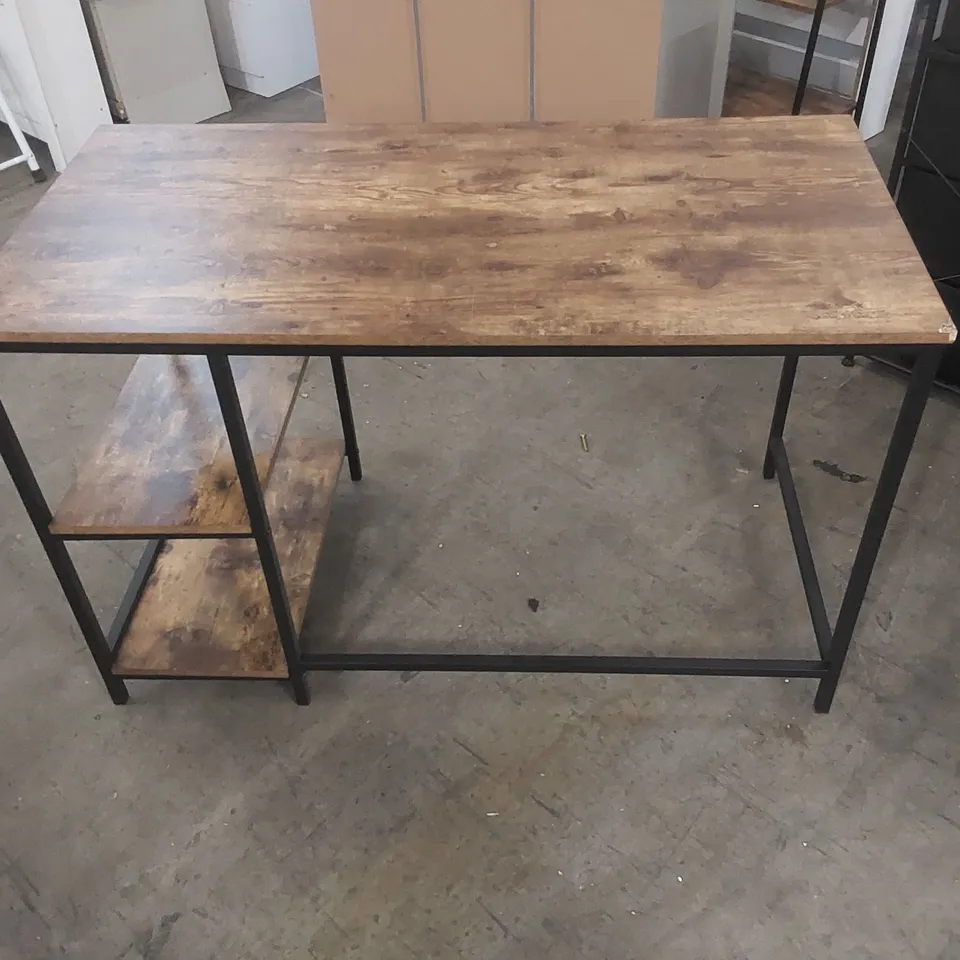 RUSTIC WOOD TOP DESK WITH SHELVES 