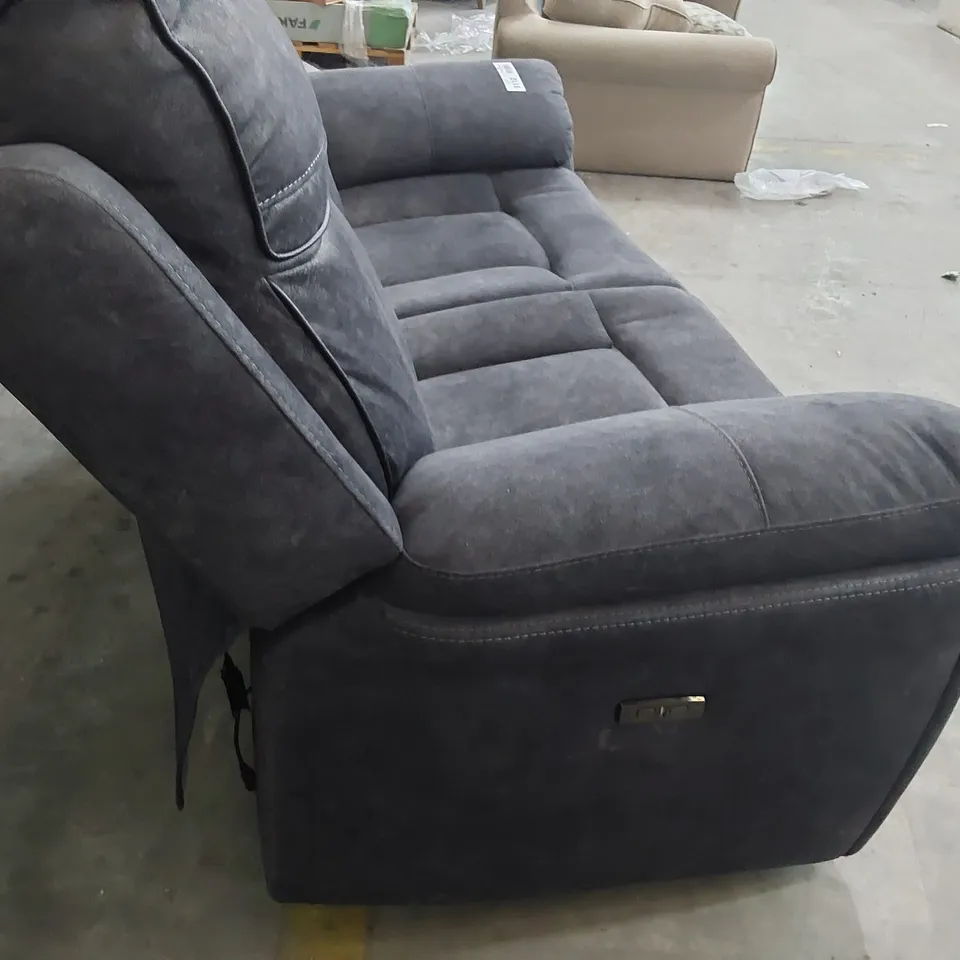 DESIGNER POWER RECLINING TWO SEATER SOFA CHARCOAL FABRIC 