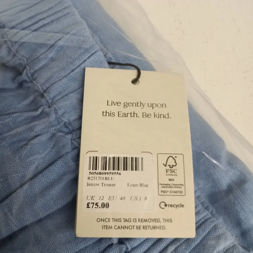 UK 12 NOBODY'S CHILD JERROW TROUSERS – LINEN BLUE (EU 40, US 8)
