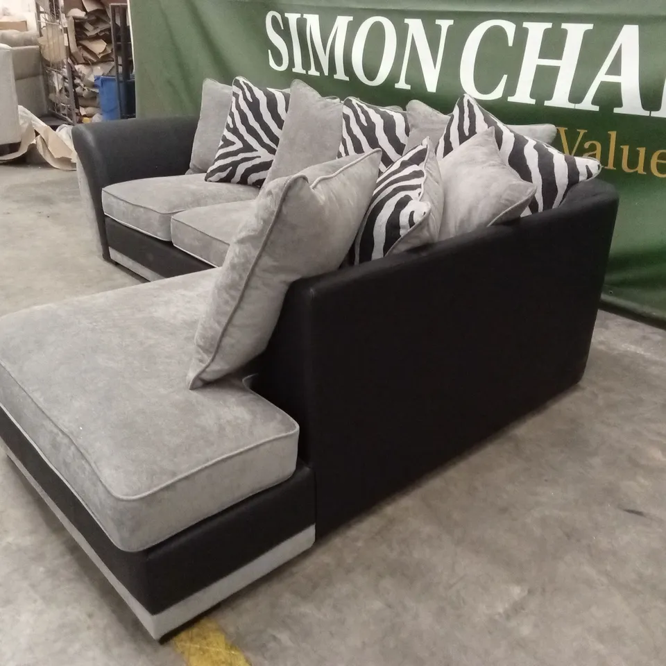 NOVA FABRIC/FAUX LEATHER RIGHT HAND CORNER CHAISE SOFA - GREY/BLACK RRP £1199