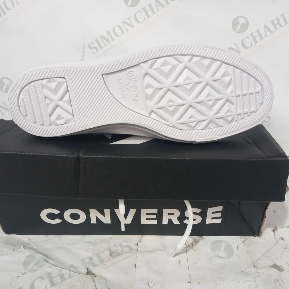 BOXED PAIR OF CONVERSE ALL STAR TRAINERS IN WHITE/PINK UK SIZE 5