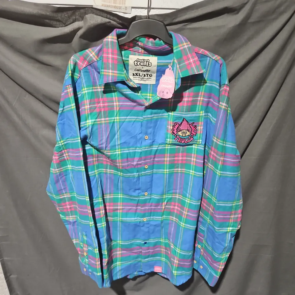 CAKEWORTHY X TROLLS PLAID SHIRT – 3XL (UK 22 APPROX), LONG-SLEEVE BUTTON-UP