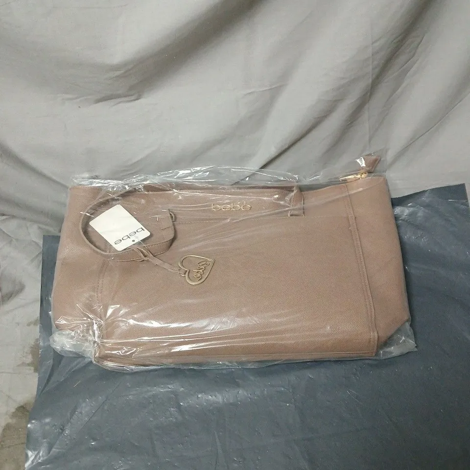 BEBE SIGNATURE TOTE - CLUTCH SET WITH HEART CHARM - TAUPE 2 BAGS