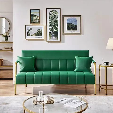 BOXED YAHEETECH UPHOLSTERED SOFA COUCH WITH GOLD METAL LEGS - GREEN (2 BOXES)