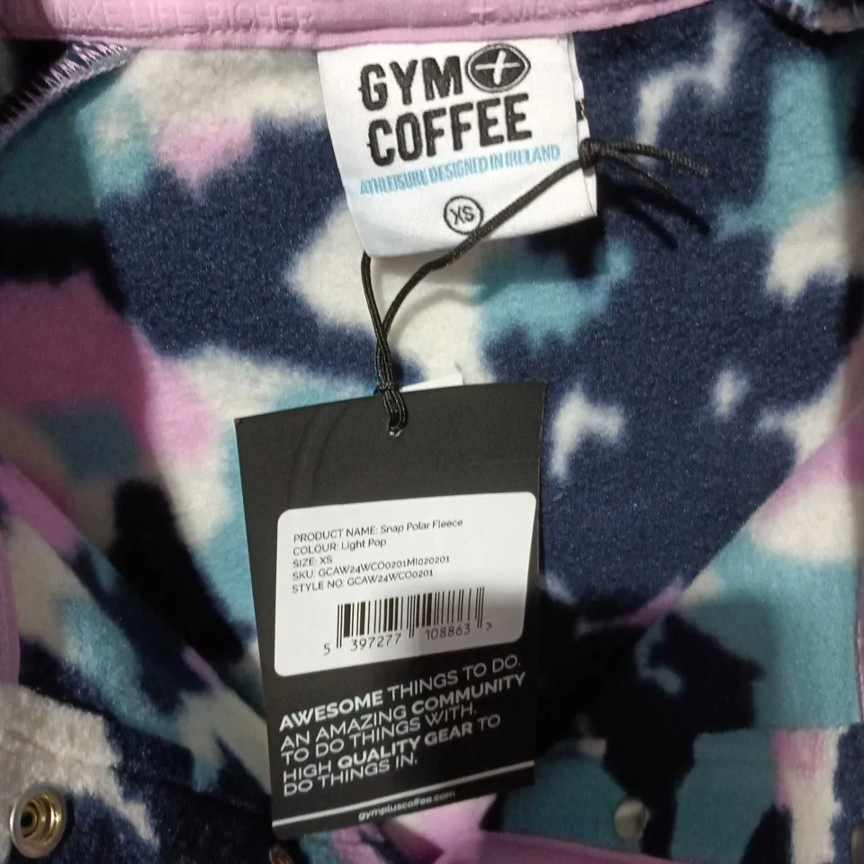 GYM+COFFEE SNAP POLAR FLEECE JACKET – WOMEN'S, PINK/BLUE CAMOUFLAGE, UK 6 (XS)