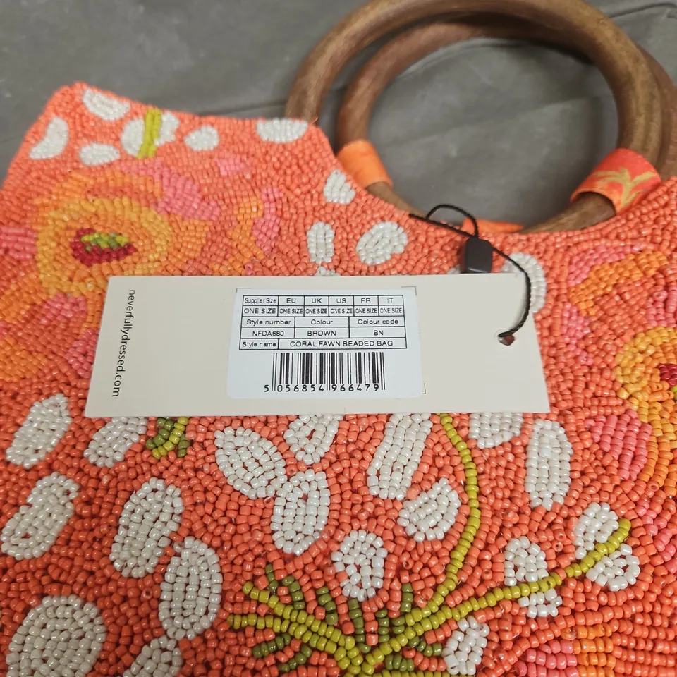 NEVER FULLY DRESSED CORAL FAWN BEADED BAG TAGGED