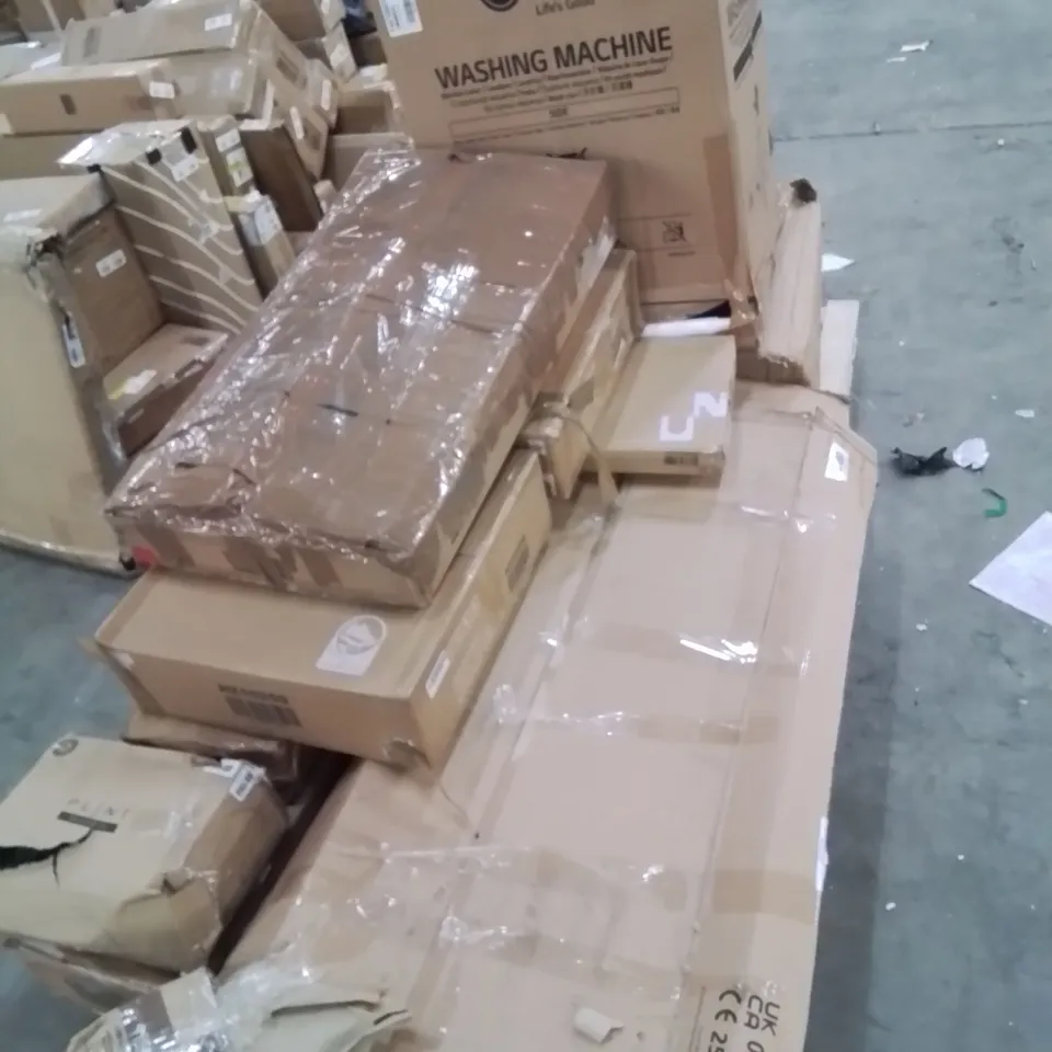 PALLET CONTAINING VARIOUS INCOMPLETE BOXED FURNITURE PARTS AND OTHER HOUSEHOLD ITEMS ETC.