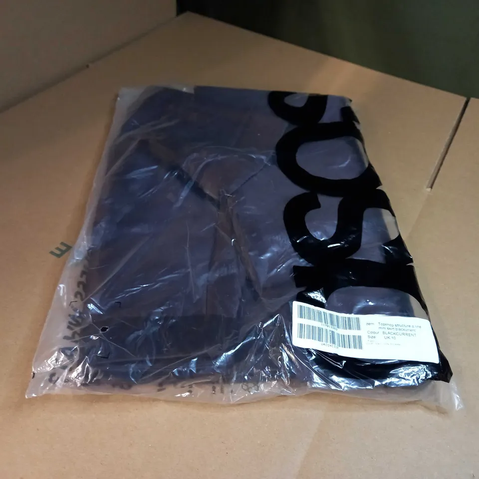 PACKAGED TOPSHOP BLACKCURRENT MINI SKIRT - SIZE 10