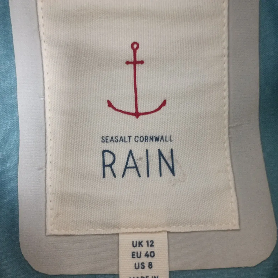 SEASALT CORNWALL RAIN COAT – UK 12 – BEIGE OUTER, TURQUOISE LINING