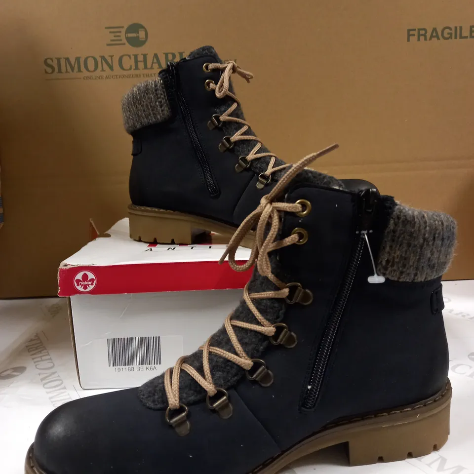 RIEKER MULTI-COLOURED CUFFED HIKING BOOTS IN BLUE - UK SIZE 6.5