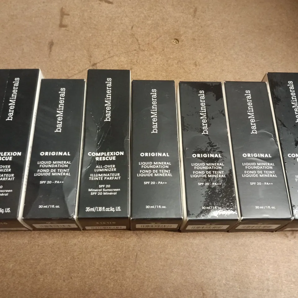 SEVEN ASSORTED BARE MINERALS PRODUCTS TO INCLUDE; BAREMINERALS ORIGINAL LIQUID MINERAL FOUNDATION & COMPLEXION RESCUE – 30 ML EACH,