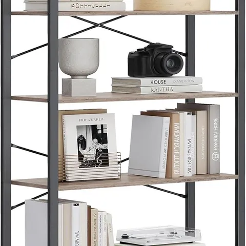 BOXED VASAGLE 6-TIER BOOKSHELF, 30×80×186CM, INDUSTRIAL, HEATHER GREIGE AND INK BLACK