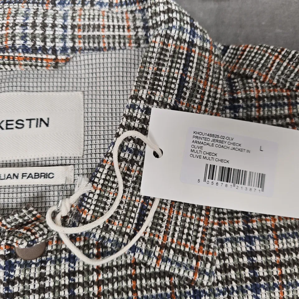 KESTIN PRINTED JERSEY CHECK ARMADALE COACH JACKET IN OLIVE - L