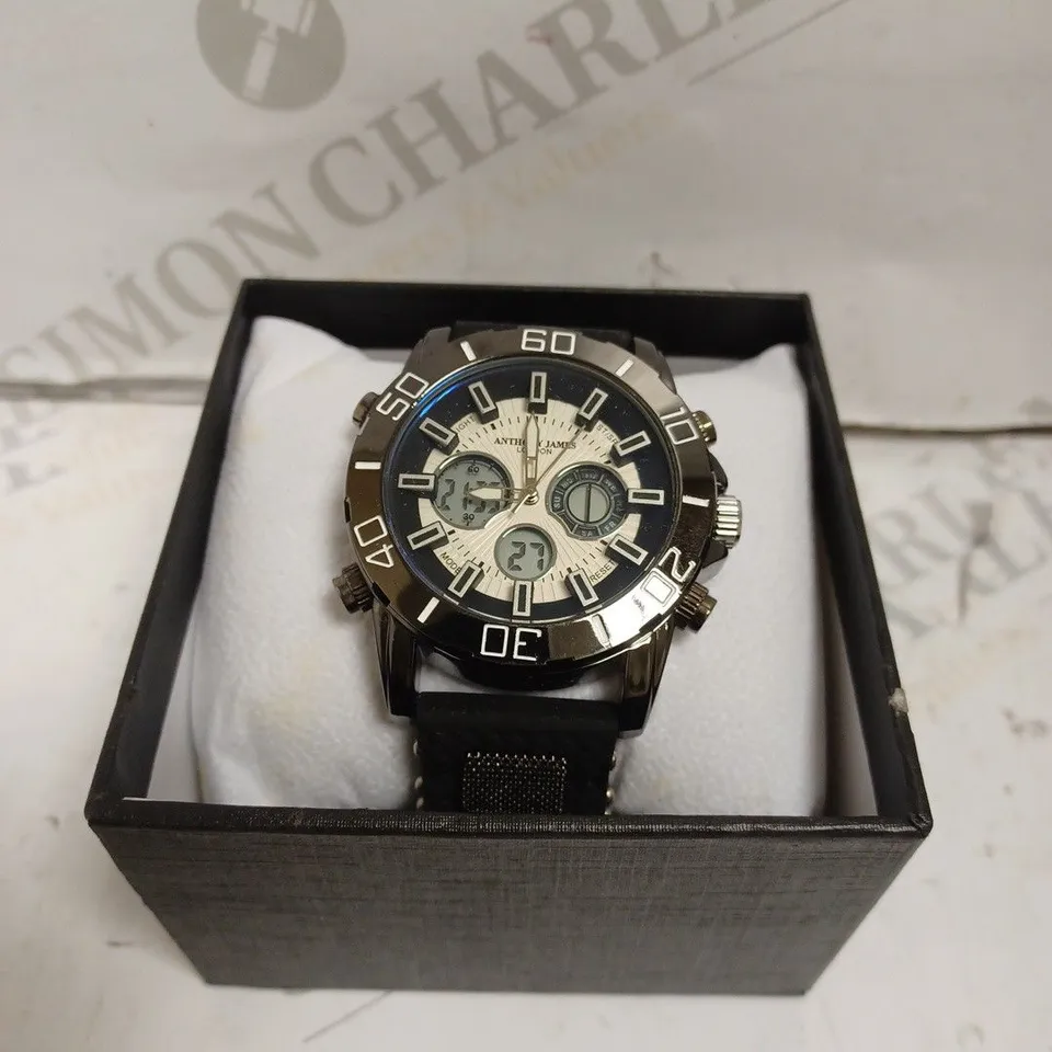 BOXED ANTHONY JAMES SPEEDSTER SPORT WATCH - RUBBER STRAP - WATER RESISTANT 3 ATM - SUB DIAL. 
