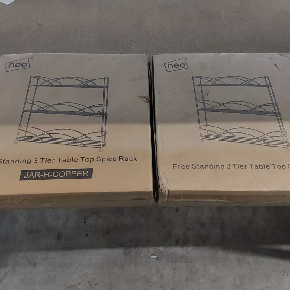 LOT OF 2X BOXED NEO FREE STANDING 3 TIER TABLE TOP SPICE RACKS (1 ITEM)