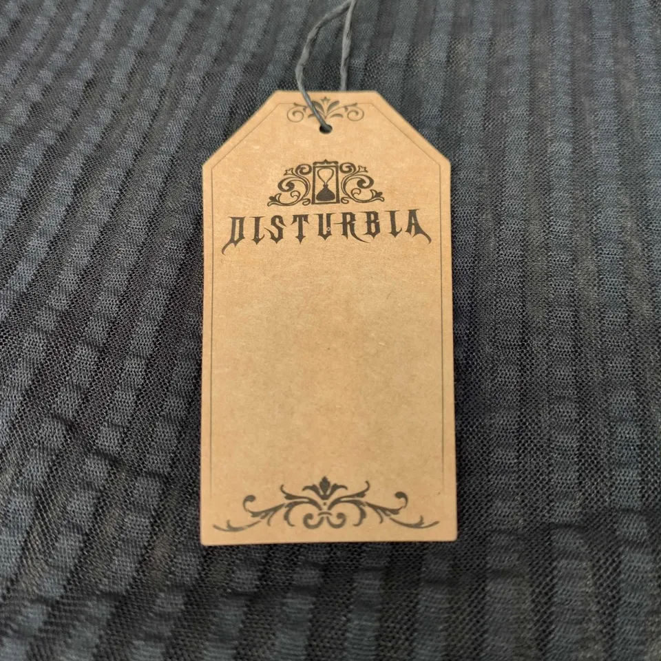 DISTURBIA MOURNING RUFFLE TOP – BLACK STRIPE, UK 20 (US 16 / EU 48)