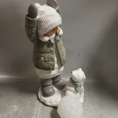 HEAVEN SENDS LIGHT-UP GIRL THROWING SNOWBALL CHRISTMAS ORNAMENT