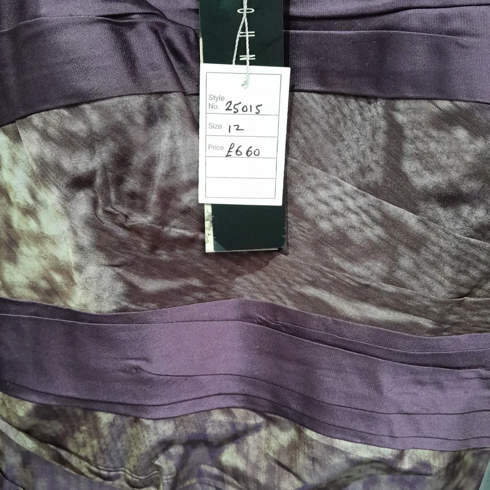 JOHN CHARLES PATTERENED PURPLE DRESS AND JACKET SET - UK 12