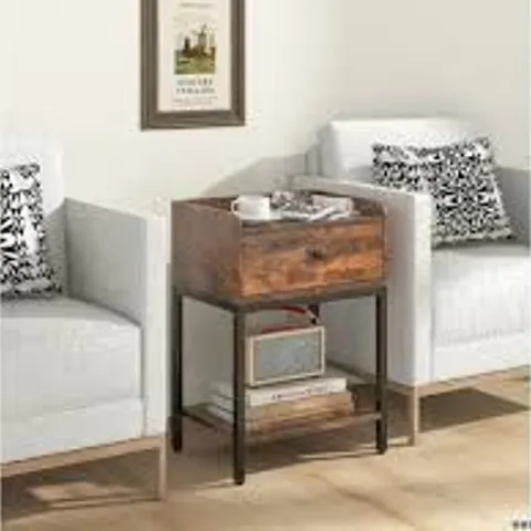 BOXED COSTWAY INDUSTRIAL BEDSIDE TABLE WITH CHARGING STATION