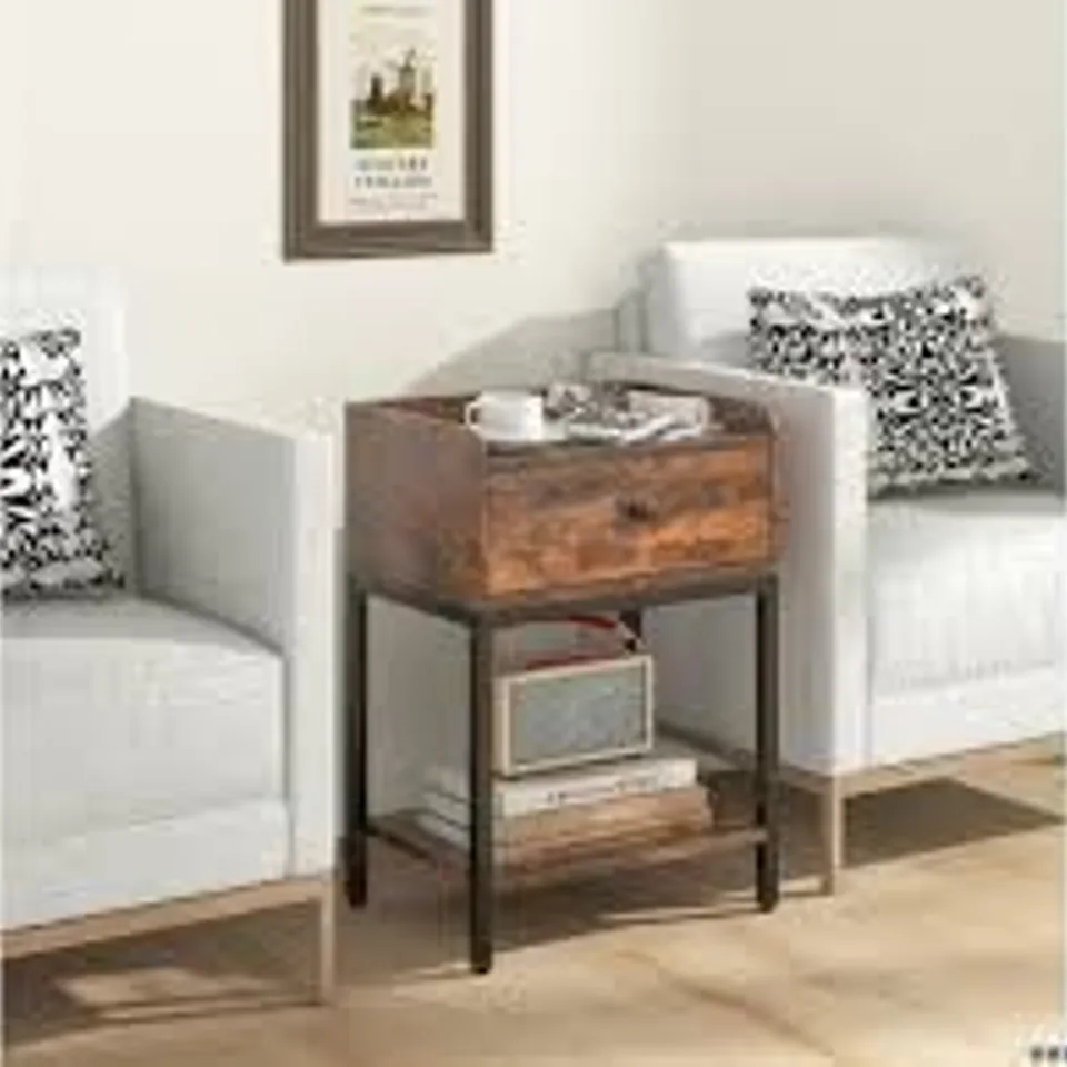 BOXED COSTWAY INDUSTRIAL BEDSIDE TABLE WITH CHARGING STATION