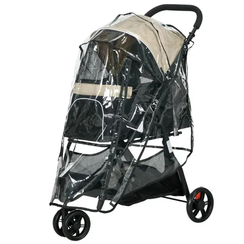 BOXED PAWHUT FOLDABLE PET STROLLER W/ RAIN COVER, FOR XS DOGS, S DOGS - KHAKI (1 BOX)
