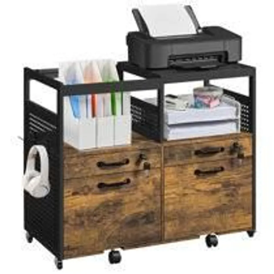 BOXED YAHEETECH 82.5CM WIDE 4-DRAWER MOBILE FILE CABINET - RUSTIC BROWN (1 BOX)